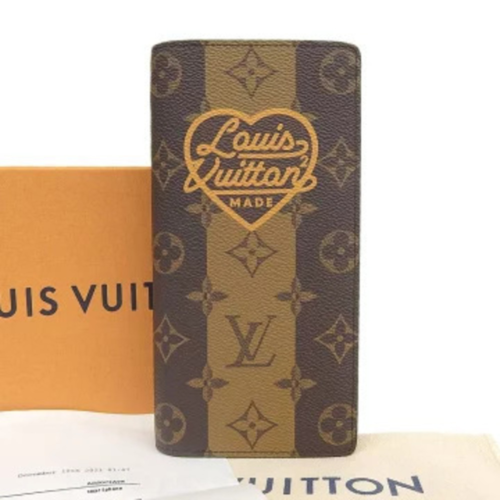 Louis Vuitton Nigo Monogram Stripe Portefeuille Wallet Canvas Leather Brown